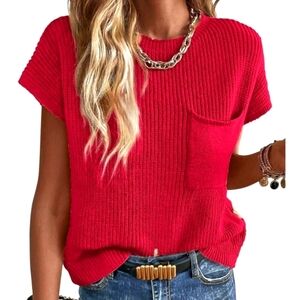 KIRUNDO Short Cap Sleeve 100% Cotton Sweater Vest Top. Size S NWT